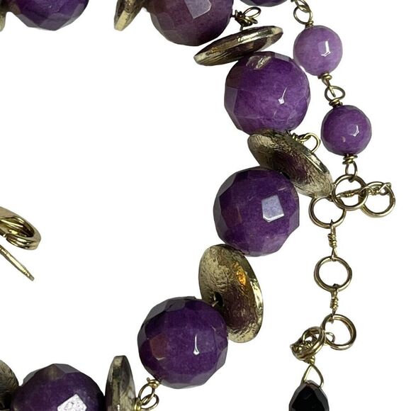 W/A Studios Faceted Amethyst Round Gemstones Necklace Gold Tone 20" 250 Carats - Picture 10 of 12